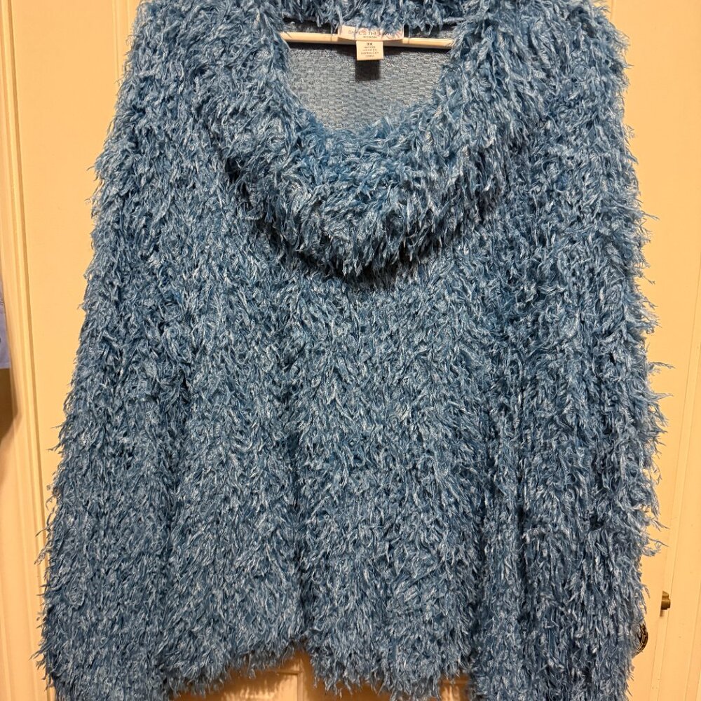 Skye’s The Limit Women’s Faux Feather Romantic Top Size 3X LIGHT BLUE